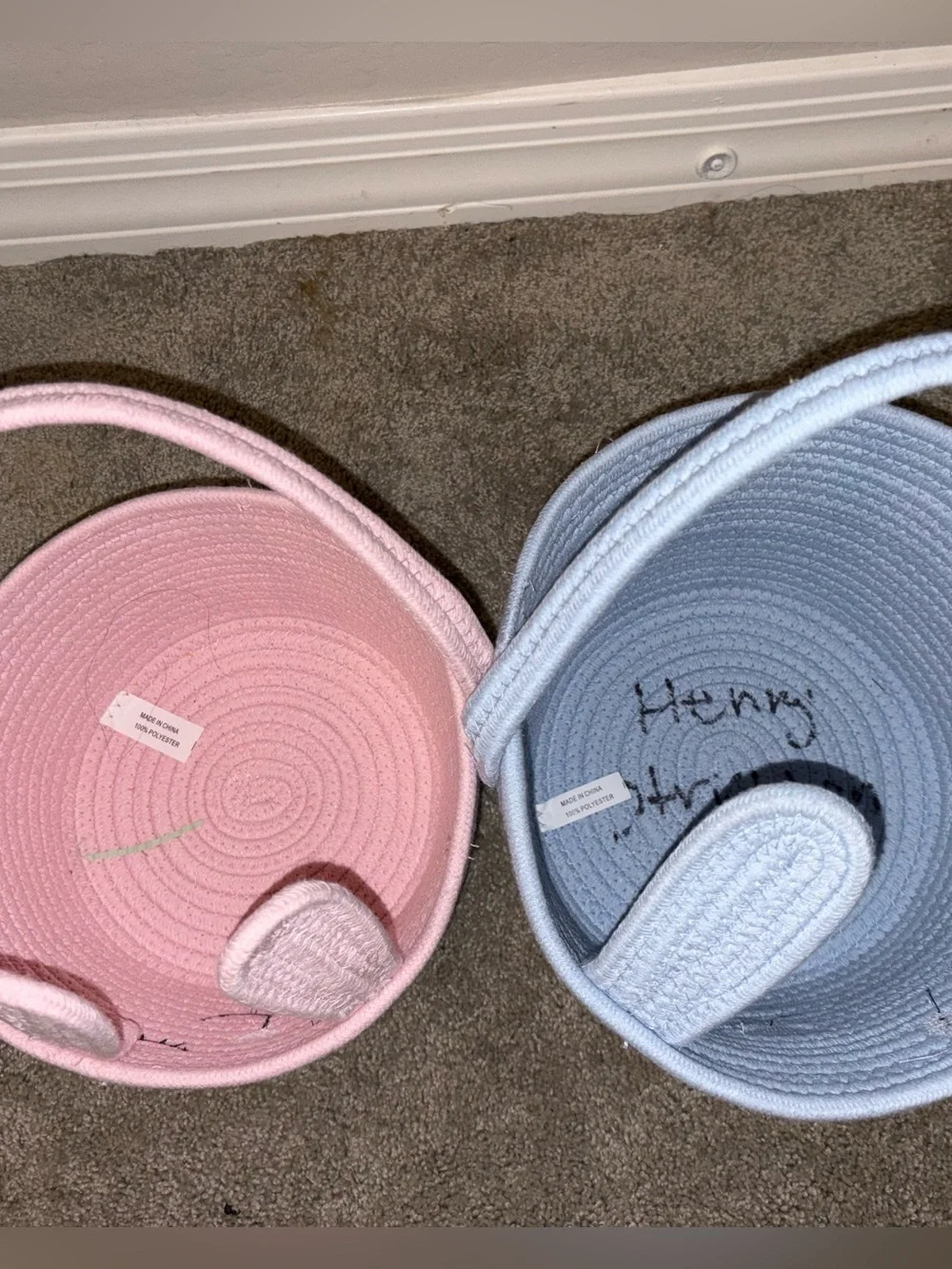 Target Pink & Blue Bunny Easter Baskets with Pastel Plastic Eggs and Toys